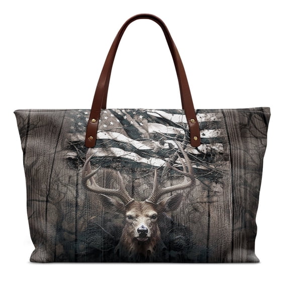 ZUXONGSY American Flag Deer Print Handle Handbag for Women Pu Leather Tote Bag Waterproof Top Handle Satchel with Inner Pocket for Excursions Shopping