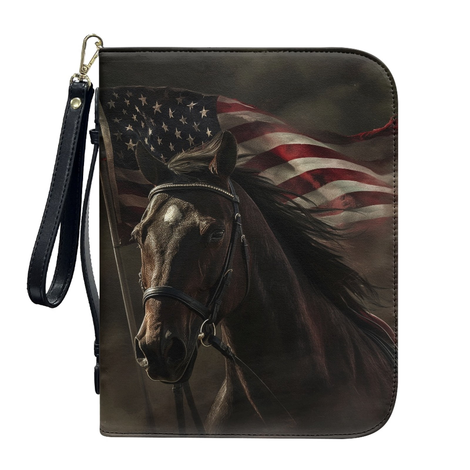 ZUXONGSY American Flag Horse Print Leather Bible Cover for Women
