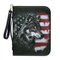 thumbnail image 1 of ZUXONGSY American Flag Wolf Print PU Leather Bible Cover Large Bible Carrying Case for Women Men Lightweight Bible Protective Carrier with Detachable Wristlet Strap Bible Accessories, XL, 1 of 7