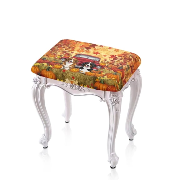ZUXONGSY Autumn German Shepherd Stool Covers Rectangle 2 PCS Vanity Stool Cover with Elastic Bands Maple Leaf Soft Polyester Saddle Bar Stool Covers Protector Thanksgiving Decor