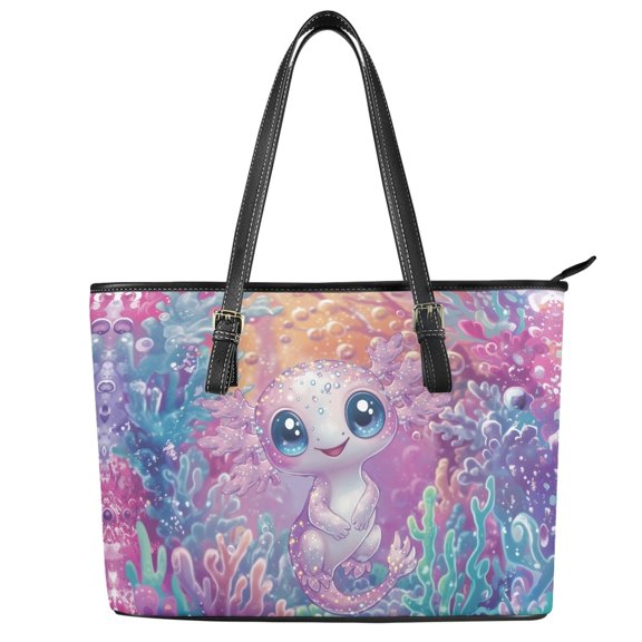 ZUXONGSY Axolotl Coral Print Handbag for Women Casual Satchel Handbags PU Leather Shoulder Bag with Handle for Business Shopping