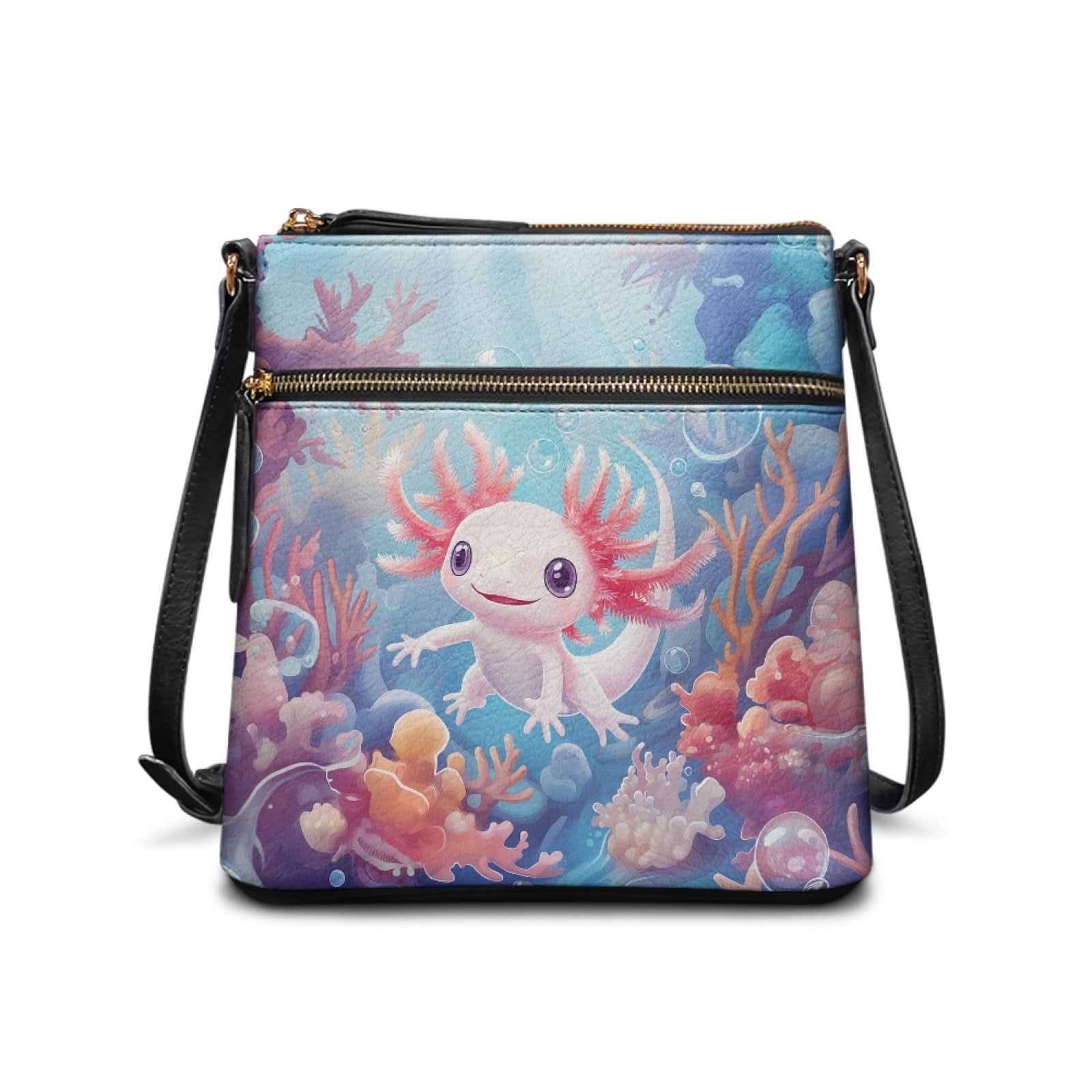 ZUXONGSY Axolotl Coral Print PU Shoulder Handbags for Women Multipurpose Sling Hobo Bag Crossbody Purse Trendy Crossbody Purse with Zipper Pocket for Shopping Dating