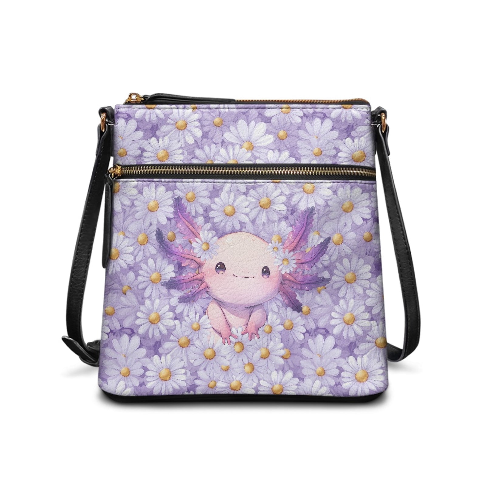 ZUXONGSY Axolotl Daisy Flower Print Lightweight Crossbody Bags for Women Multipurpose Multiple Pockets Bag Satchel Casual Travel Purse with Adjustable Strap for Shopping Working