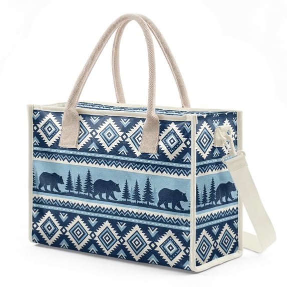 ZUXONGSY Aztec Bear Print Transparent PVC Shoulder Tote, Large Waterproof Lightweight Handbag with Removable Strap, Spacious Carryall for Beach Travel and Daily Use