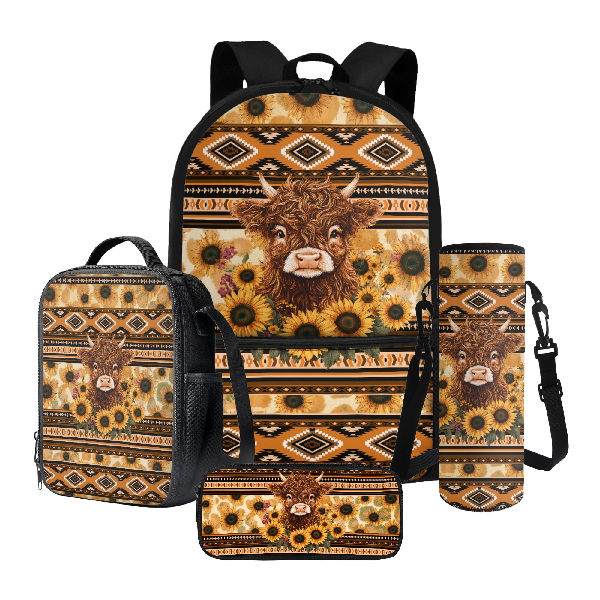ZUXONGSY Aztec Highland Cattle Sunflower Print Kids Backpacks for ...