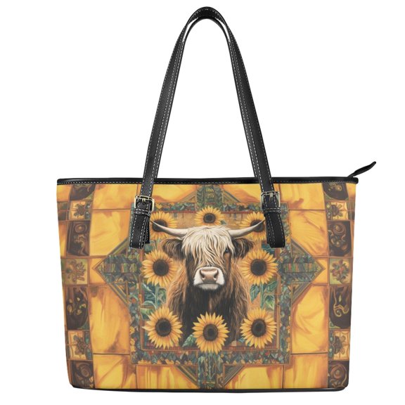 ZUXONGSY Aztec Highland Cow Sunflower Print Top Handle Bag for Women Fashion Shoulder Bag Multifunctional Top Handle Satchel with Zippered for Work Dating