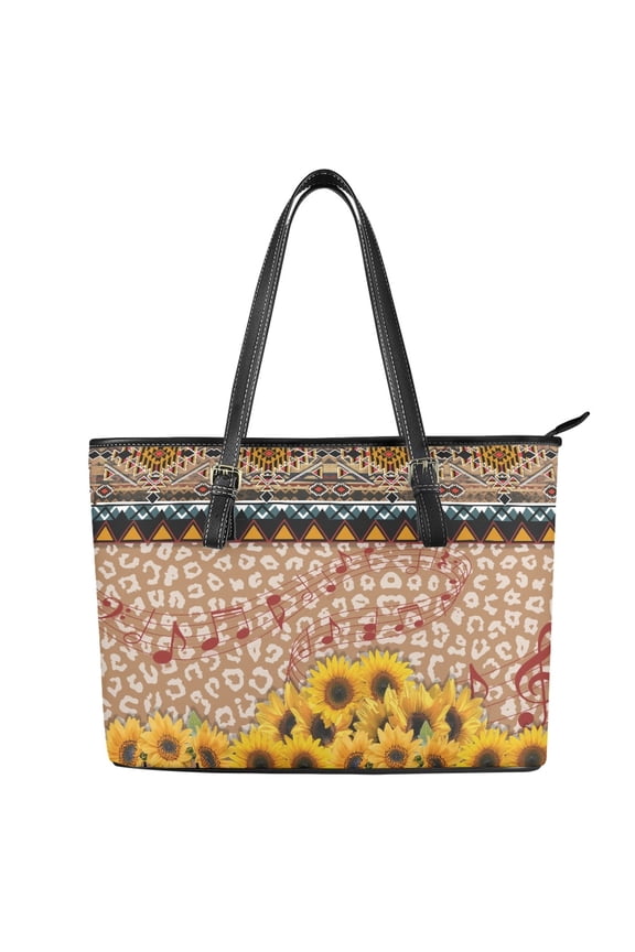 Aztec Leopard Sunflower Print Tote Bag for Women Large Capacity Travel Purse Fashion Top Handle Satchel with Handle for Business Shopping