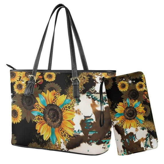 ZUXONGSY Aztec Sunflower Leopard Print Purse and Wallet Sets Womens Handbag and Purse Set Lightweight Top Handle Tote Bag for Women Waterproof Shoulder Handbag with Wallet