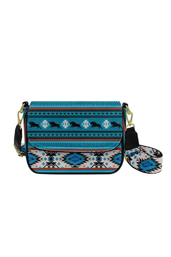 Aztec Tribal Bull Print Shoulder Handbag for Women PU Leather Crossbody Travel Purse Mini Satchel with Adjustable Wide Strap for Daily Use Shopping