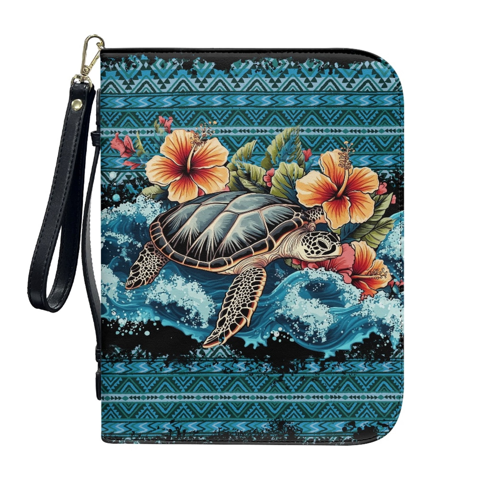 ZUXONGSY Aztec Tribe Turtle Hibiscus Wave Print Leather Bible Case for ...