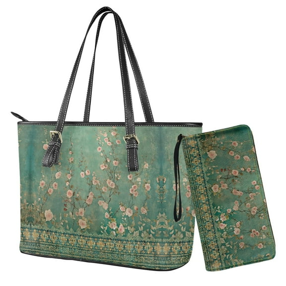 ZUXONGSY Baroque Flower Rose Print Lightweight Shoulder Bag for Women Large Capacity Purse and Wallet Set Hobo Bag with Top Handle for Shopping Work