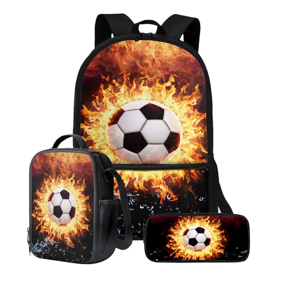 ZUXONGSY Basketball Fire Water Print 3PCS Backpack for Girls Boys, Lightweight School Bookbag with Lunch Box Pencil Case, 17 Inch Students Bagpack 3 in 1 Set for Elementary Middle High School