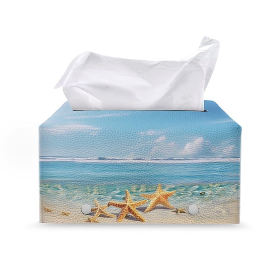 ZUXONGSY Beach Starfish Tissue Box Cover PU Leather Facial Tissue Tissue Box Cover with Buttons Customized Printed Tissue Cover Decorative Holder Organizer for Women Gifts for Mom