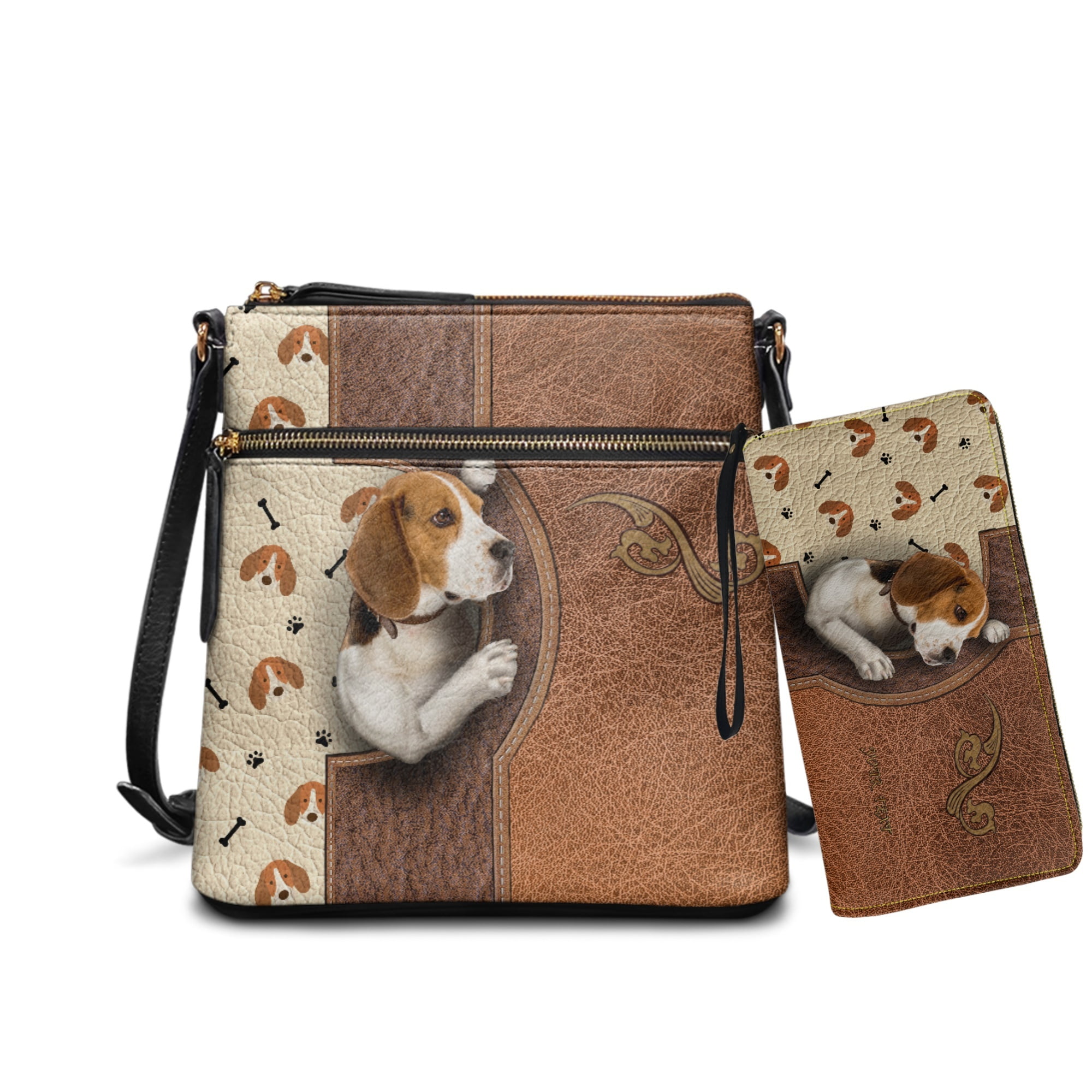 ZUXONGSY Beagle Dog Print Crossbody Hobo Purse and Wallet Set for Women PU Leather Satchel Bag Multi Pockets Messenger Purse Shoulder Handbag with Adjustable Strap