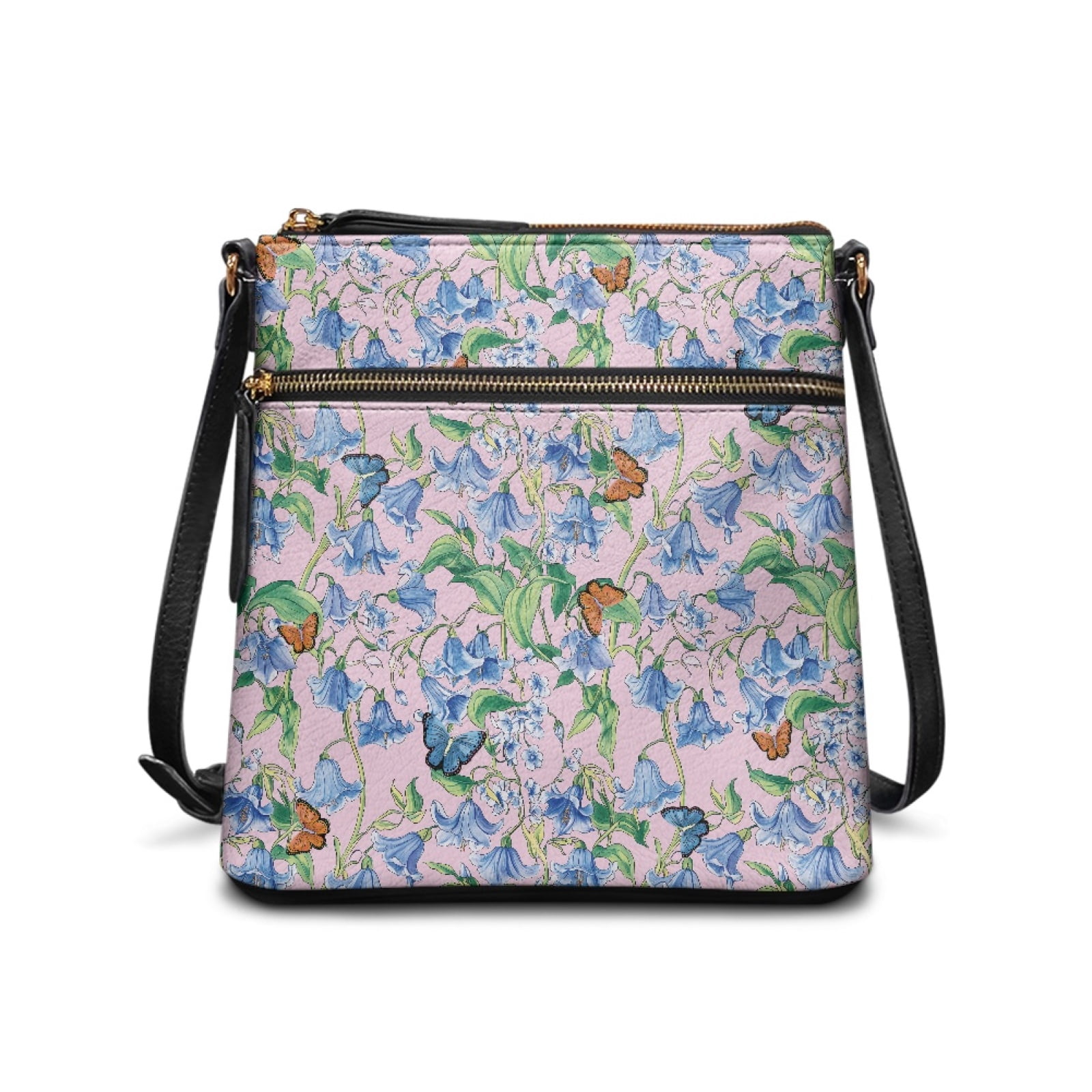 ZUXONGSY Bellflower Butterfly Print PU Leather Crossbody Bags for Women Casual Shoulder Purse Bag Handbags purpose Crossbody Travel Purse Phone Wallet with Zipper for Workout Shopping