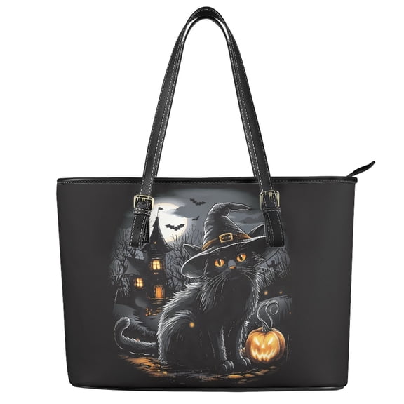 ZUXONGSY Black Cat Pumpkin Print Halloween Top Handle Bag for Women Fashion Shoulder Bag Multifunctional Top Handle Satchel with Zippered for Work Dating