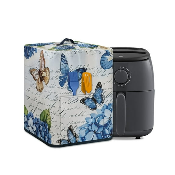 ZUXONGSY Blue Butterfly Flower Air Fryer Cover Toaster Dust Cover with Storage Pockets Dust Protection Insulated Kitchen Appliance Cover Easy to Use And Clean for Home Kitchen Table Decor