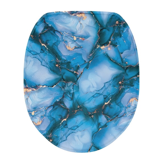 ZUXONGSY Blue Marble Print Toilet Lid Seat Cover Elongated Toilet Cover Protector Universal with Elastic Bottom Machine Washable Toilet Cover Fit Size 17.3 x 13 Inches