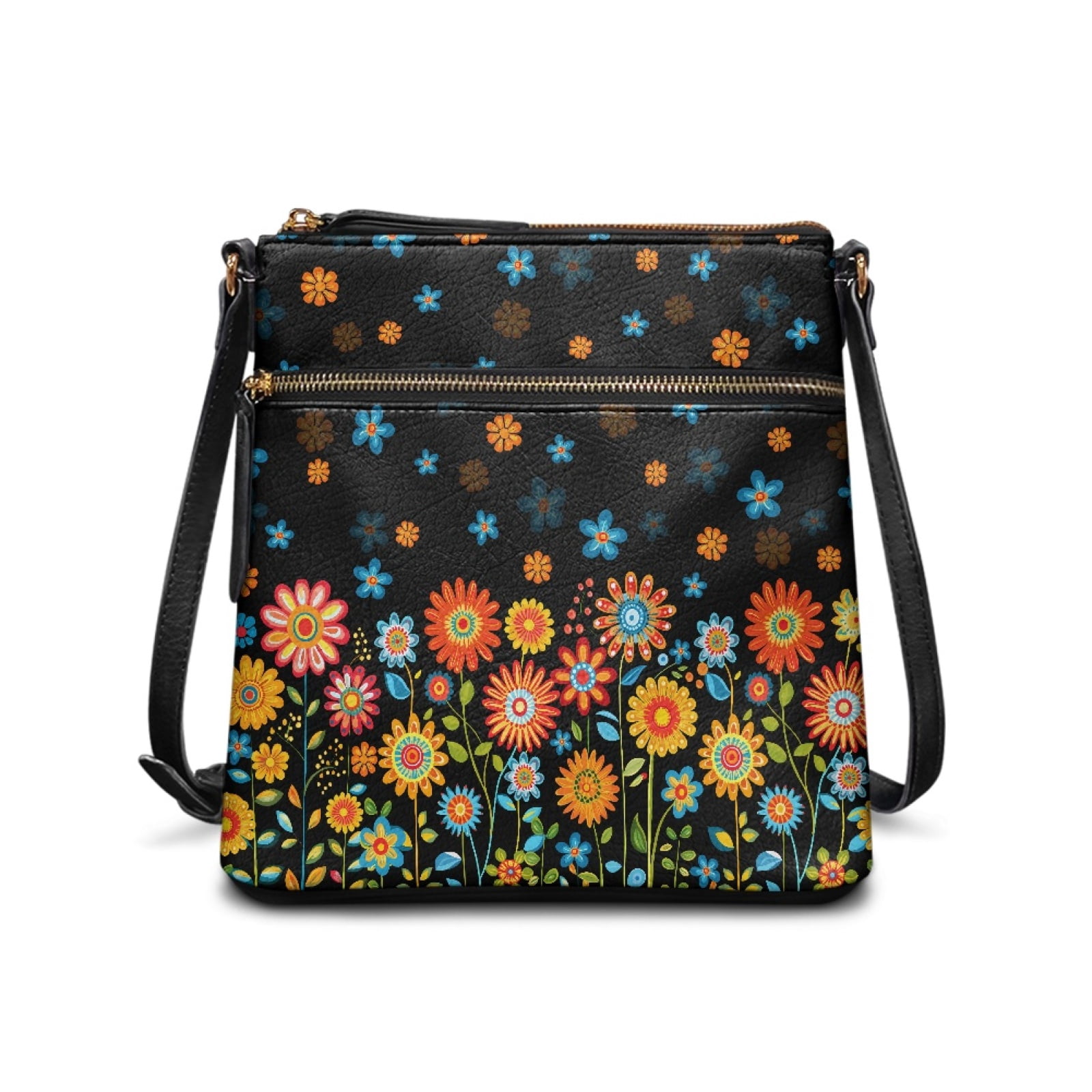 ZUXONGSY Boho Daisy Flower Print PU Shoulder Bag for Women Large Shoulder Handbags Messenger Bag Trendy Travel Purse with Shoulder Strap Pocketbook for Business Dating