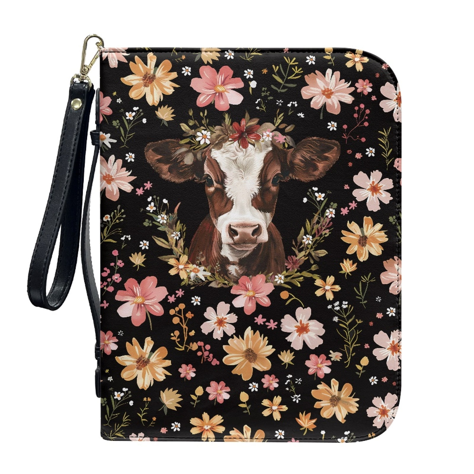 ZUXONGSY Boho Floral Cow Print Leather Bible Cover for Women Men ...