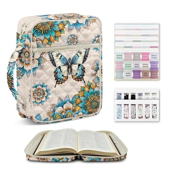 ZUXONGSY Boho Mandala Butterfly Print Bible Cover Case for Women Quilted Bible Case Lightweight Scripture Bag with Tabs & Durable Handle Christian Tote Bag for Daily Use