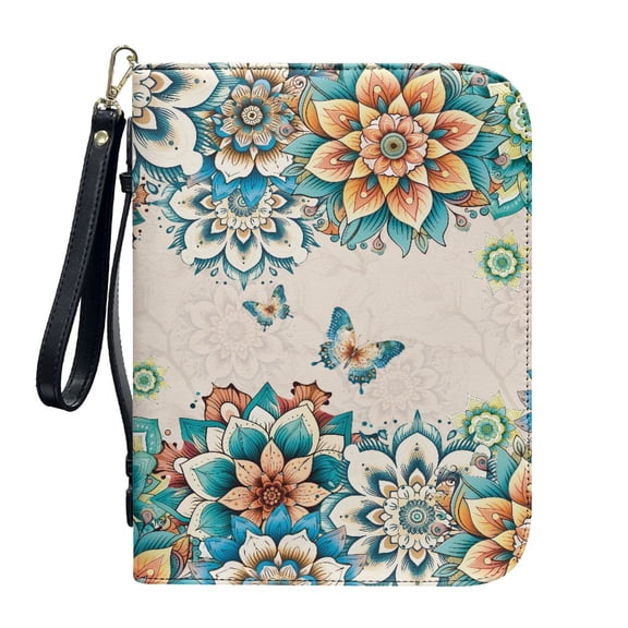 ZUXONGSY Boho Mandala Butterfly Print Leather Bible Cover Case for Women Men Lightweight Bible Carrying Tote Bags with Detachable Wristlet Strap Bible Accessories for Church, 2XL