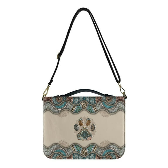 ZUXONGSY Boho Mandala Dog Paw Print Bible Cover Case for Men Women Faux Leather Bible Bag Stylish Bible Case with Detachable Strap & Carrying Handle Lightweight Bible Tote Bag, L