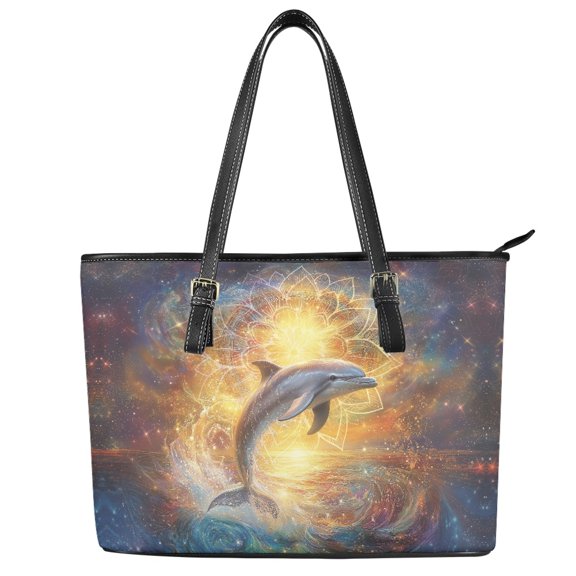 ZUXONGSY Boho Mandala Dolphin Sea Print Top Handle Bag for Women Lightweight Travel Purse PU Leather Top Handle Satchel with Handle for Shopping Work