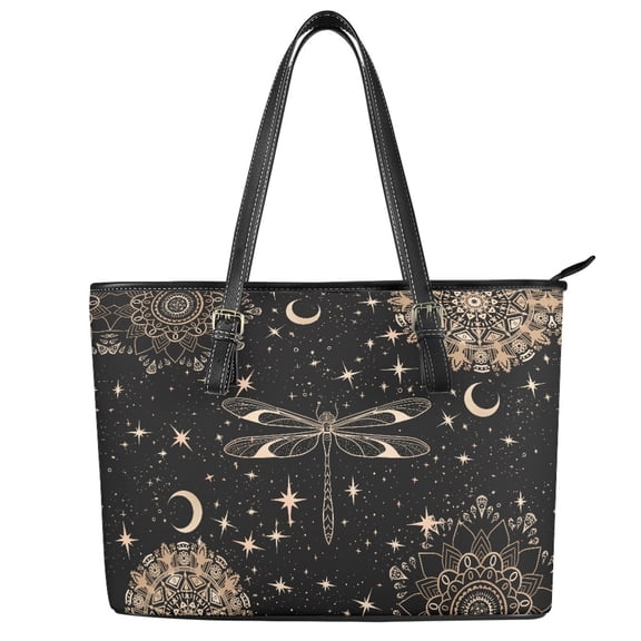 ZUXONGSY Boho Mandala Dragonfly Moon Print Handbag for Women Casual Satchel Handbags PU Leather Shoulder Bag with Handle for Business Shopping