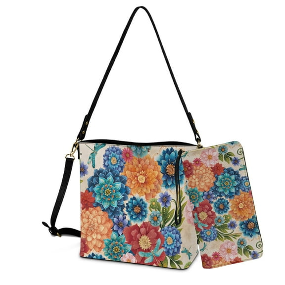 ZUXONGSY Boho Mandala Dragonfly Print Trendy Shoulder Bag with Leather Wallet for Women, Lightweight Top-Handle Handbags with Purse for Dating Business