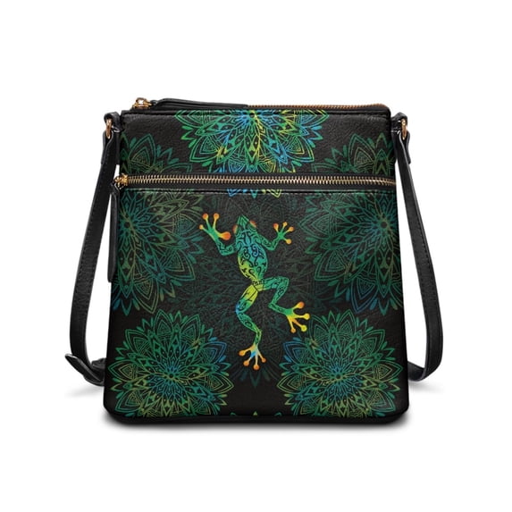 ZUXONGSY Boho Mandala Frog Print Leather Crossbody Handbag for Women Large Multiple Pockets Bag Trendy Travel Purse Satchel with Adjustable Shoulder Strap for Travel Business