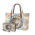 thumbnail image 1 of ZUXONGSY Boho Mandala Horse Print 2 Pieces PU Wallet Polyester Handbags Set Waterproof Shoulder Bag Top Handle Tote Bag Satchel Handbags Cash Wallet for Shopping Work, 1 of 5