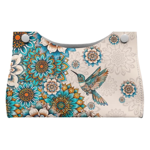 ZUXONGSY Boho Mandala Hummingbird Tissue Box Cover Rectangular Facial Tissue Case Easy to Carry PU Leather Tissue Holders Decoration with Buckle Napkin Tissue Box for Table Car