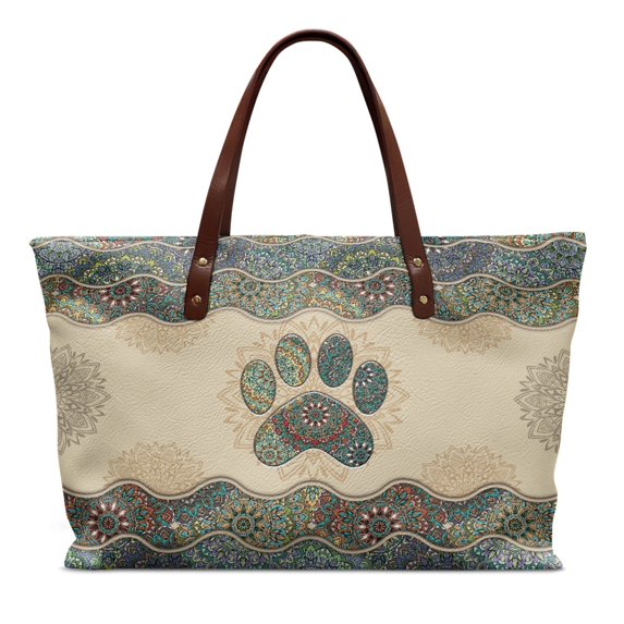 ZUXONGSY Boho Mandala Paw Print PrintHandle Handbag for Women Pu Leather Tote Bag Portable Satchel Handbags with Inner Pocket for Travel Vacation