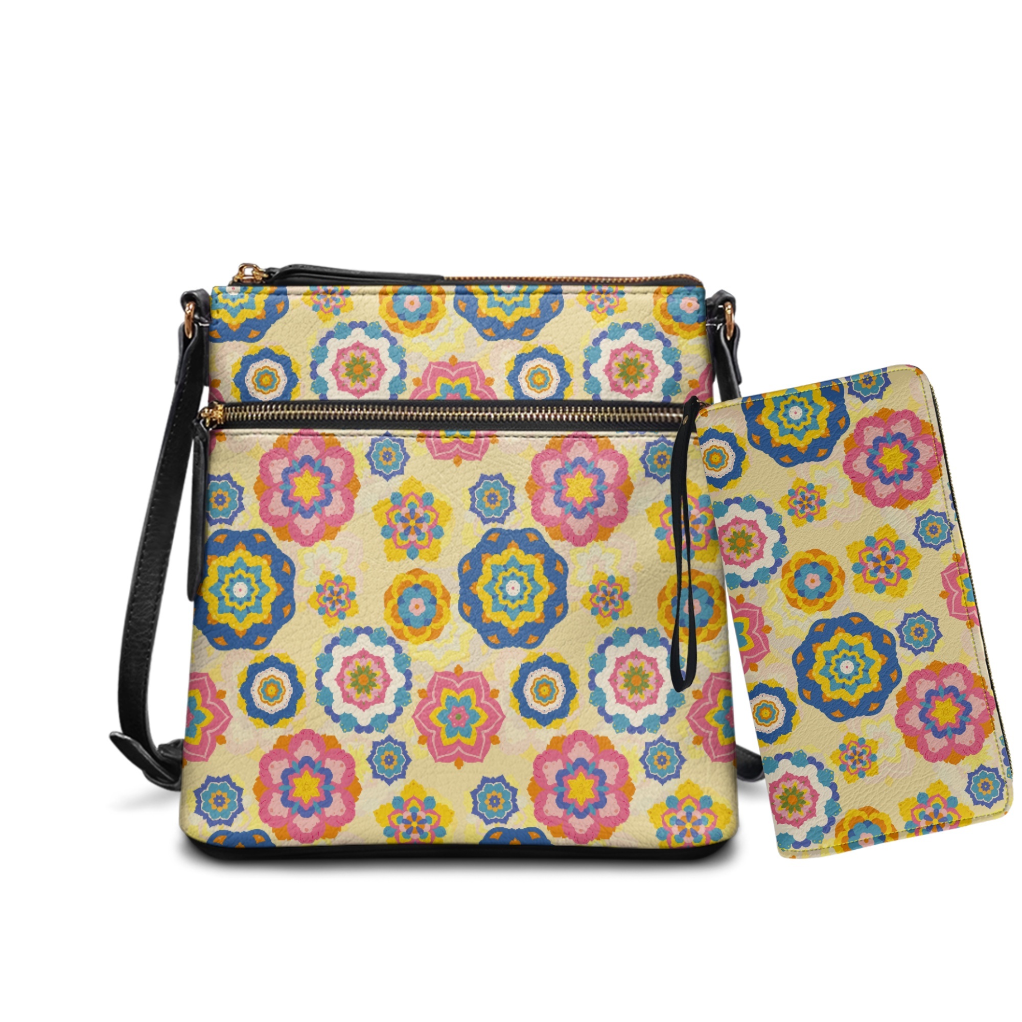 ZUXONGSY Boho Mandala Print Hobo Crossbody Bag Set for Women Lady, Leather Satchel Purse Multi Pocket Crossbody Shoulder Handbag Medium Size Messenger Bag with Adjustable Strap