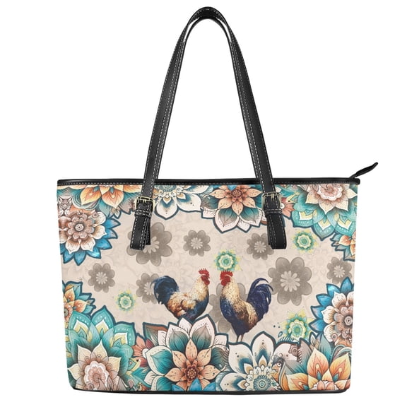 ZUXONGSY Boho Mandala Rooster Print Handbag for Women PU Leather Travel Purse Trendy Top Handle Satchel with Zippered for Work Dating