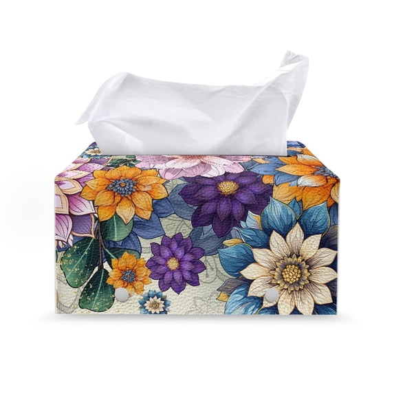 ZUXONGSY Boho Mandala Tissue Box Covers Flower PU Leather Tissue Cube Box Cover with Buckle Stylish Tissue Box Cover Lightweight Leather Tissue Cover Bedroom Office Desk Accessories