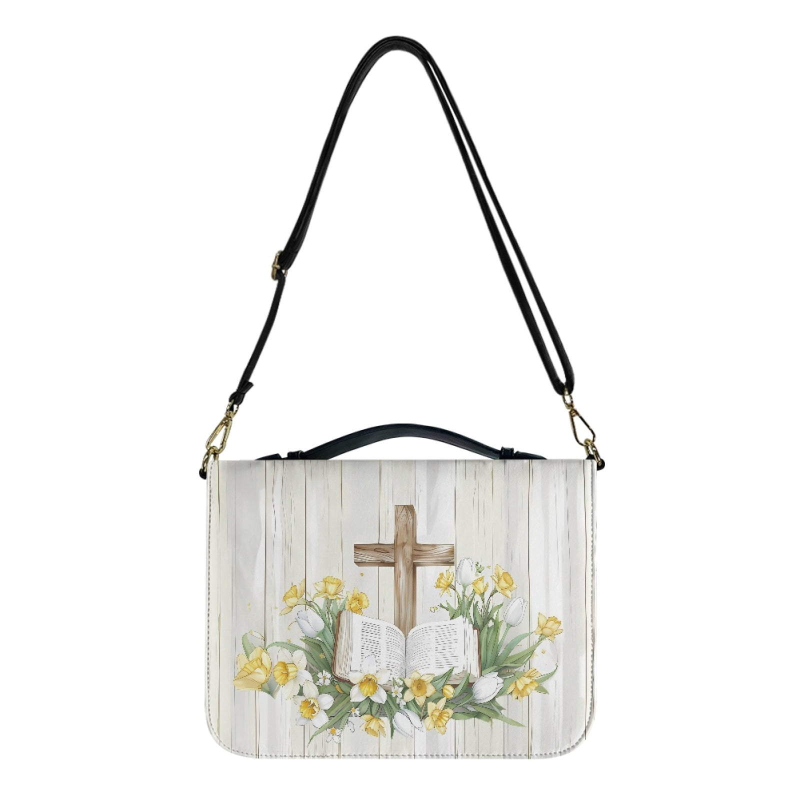 ZUXONGSY Book Rose Cross Wood Print Bible Cover for Women