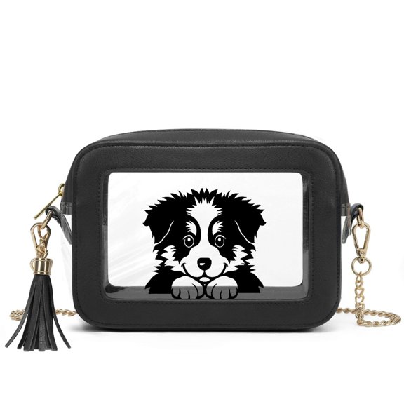 ZUXONGSY Border Collie Print Clear Crossbody Purse, Women Small PVC Bag with Removable Chain, Lightweight for Concerts Daily