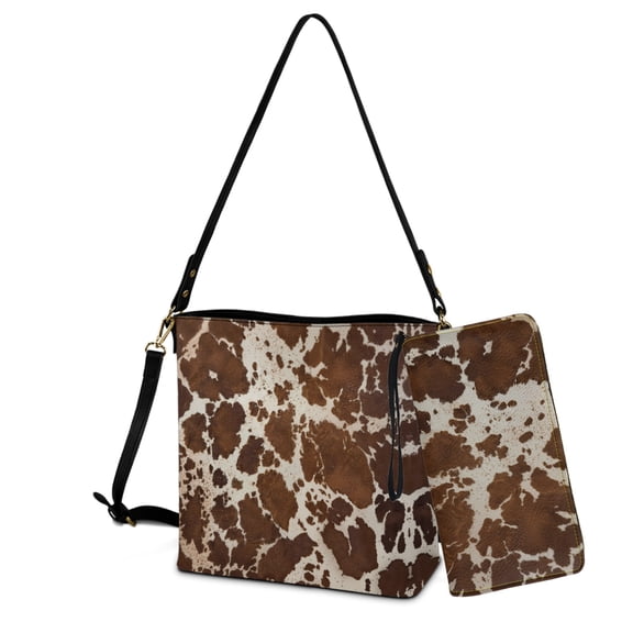 ZUXONGSY Brown Cow Spot Print Leather Crossbody Hobo Purses for Women Lightweight Shoulder Handbags with 2 Straps Large Bucket Tote Satchel Bag for Daily Use Shopping