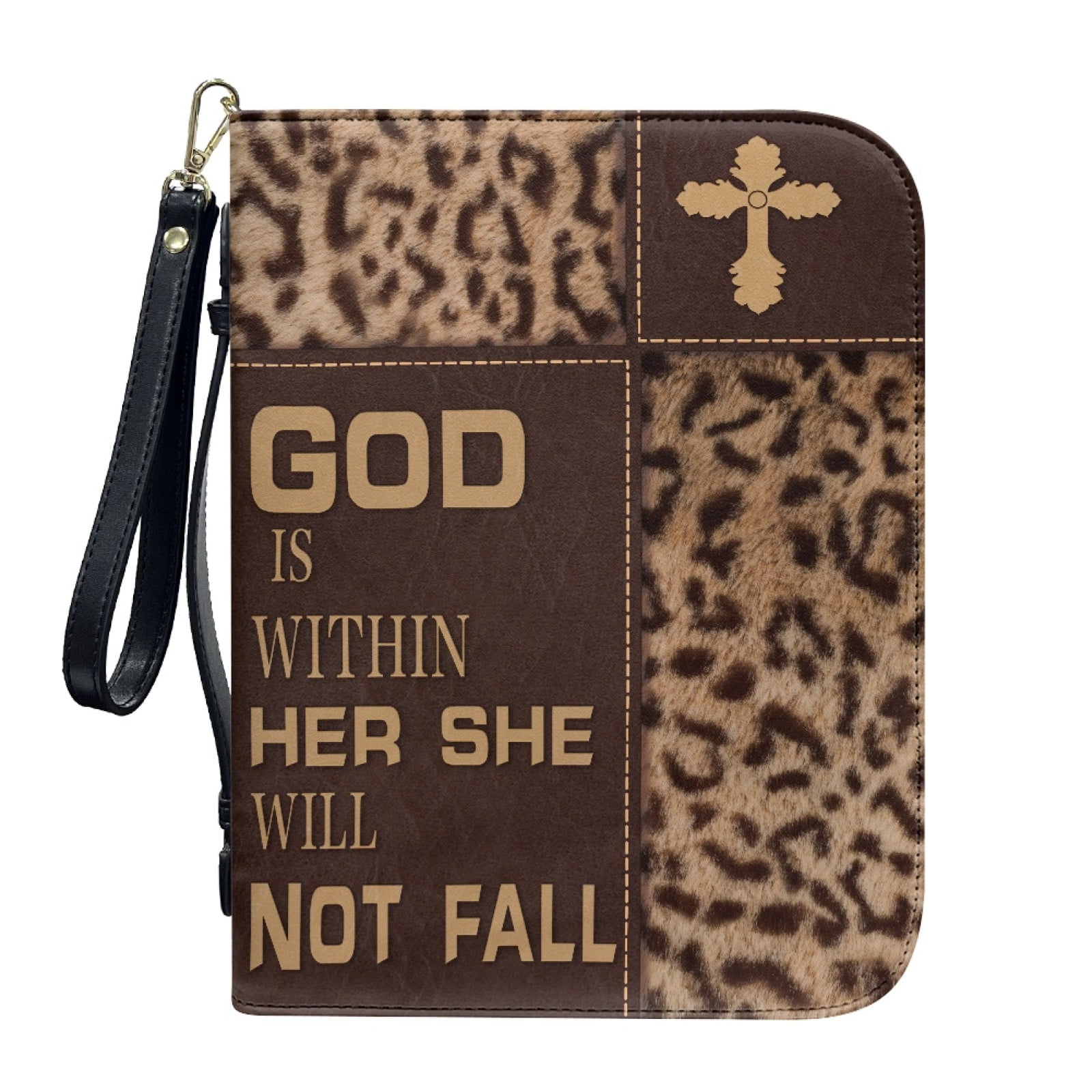 ZUXONGSY Brown Leopard Print PU Leather Bible Cover Case for Women