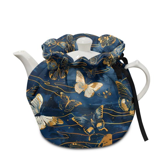 ZUXONGSY Butterflies Breakfast Teapot Cover Teapot Cover with Elastic Band Drawstring Insulated Kettle Cover Portable Perfect for a Traditional English High Tea Experience