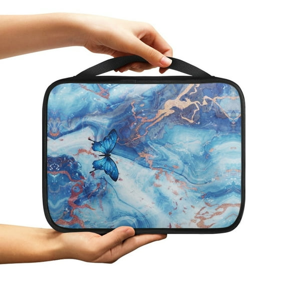 ZUXONGSY Butterfly Blue Marble Print Bible Cover for Women Bible Case Bible Carrying Case with Handle Sturdy Bible Protective with Zipper Waterproof Church Bag Bible Accessories