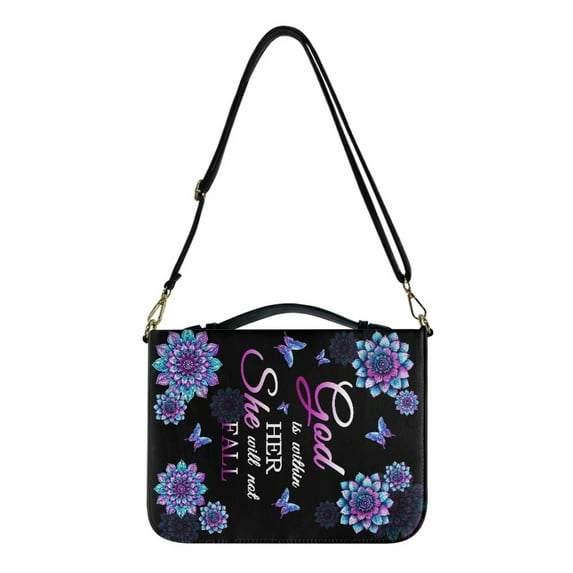 ZUXONGSY Butterfly Boho Mandala Cross Print Bible Cases for Women God Is Within Her Leather Bible Cover Bag with Handle and Detachable Strap Sturdy Bible Protector Bible Accessories Scripture Bag, M