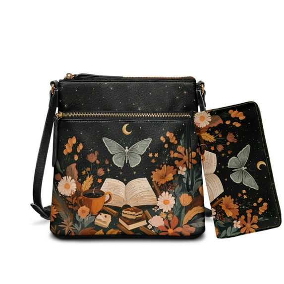 ZUXONGSY Butterfly Book Daisy Flower Print PU Leather Crossbody Bag Purse and Wallet Set for Women - Large Multi-Pocket, Adjustable Strap, Waterproof Lightweight Travel Shoulder Bag