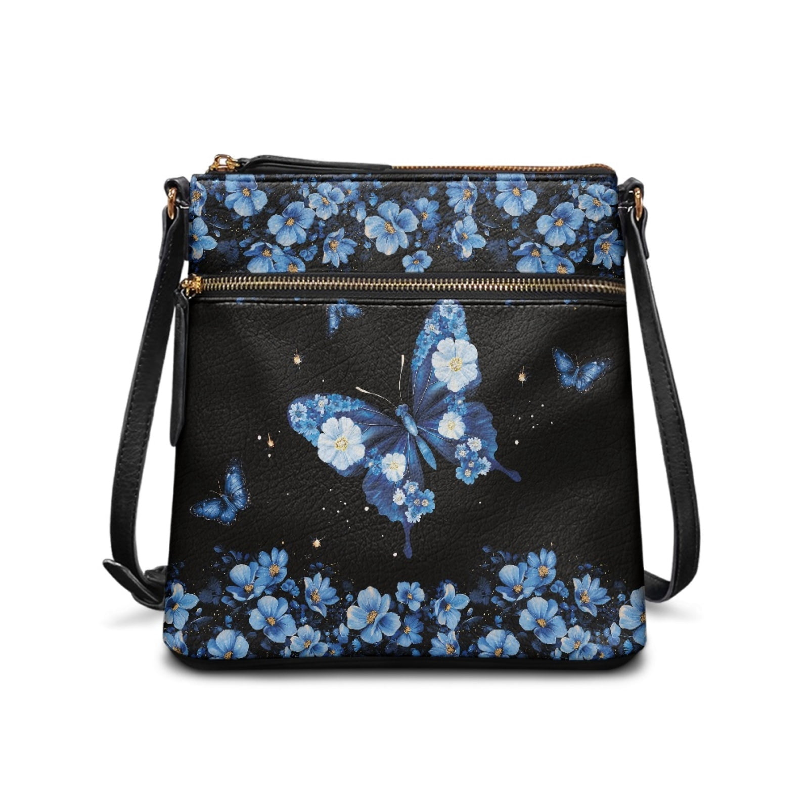 ZUXONGSY Butterfly Daisy Floral Print PU Leather Shoulder Bag for Women Lightweight Crossbody Purse Messenger Bag Casual Multiple Pockets Bag with Zipper for Daily Use Travel