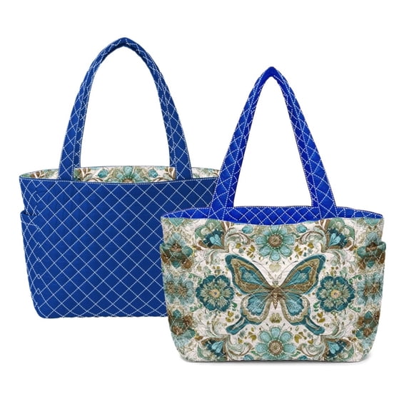 ZUXONGSY Butterfly Daisy Floral Print Women's Tote Bag Quilted Reversible Handbag – 2-in-1 Tote, Large Capacity Shoulder Bag with Multiple Pockets, Blue