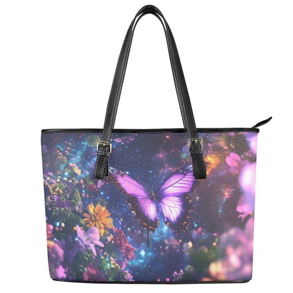 ZUXONGSY Butterfly Daisy Flower Galaxy Print Tote Bag for Women Lightweight Satchel Handbags Waterproof Top Handle Tote Bag with Handle for Dating Shopping