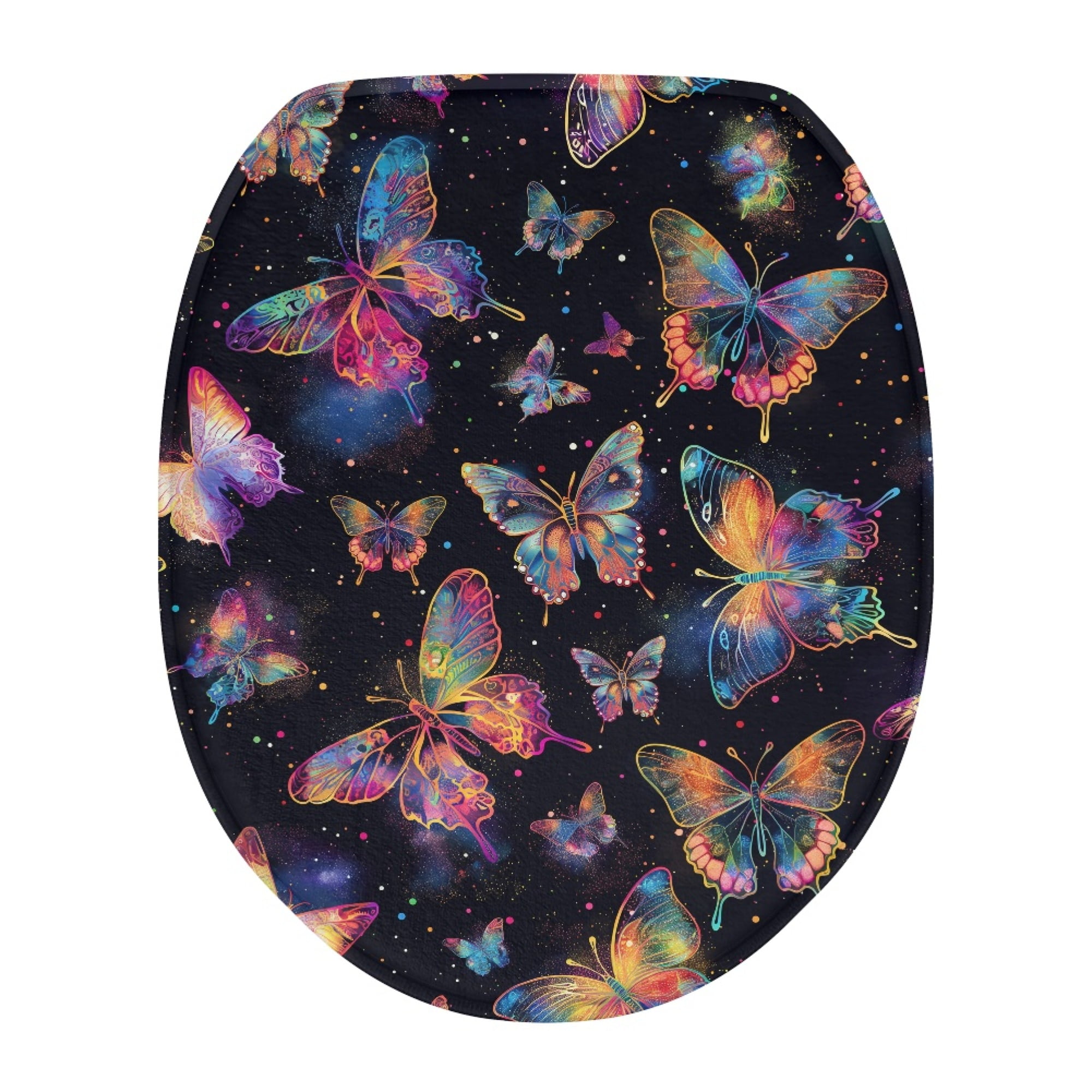 ZUXONGSY Butterfly Flannel Toilet Cover Decorative Round Elongated Toilet Lid Covers with Elastic Edge Soft Skin Friendly Toilet Protective Cover Fit Size 17.3"*13" Washroom Decor