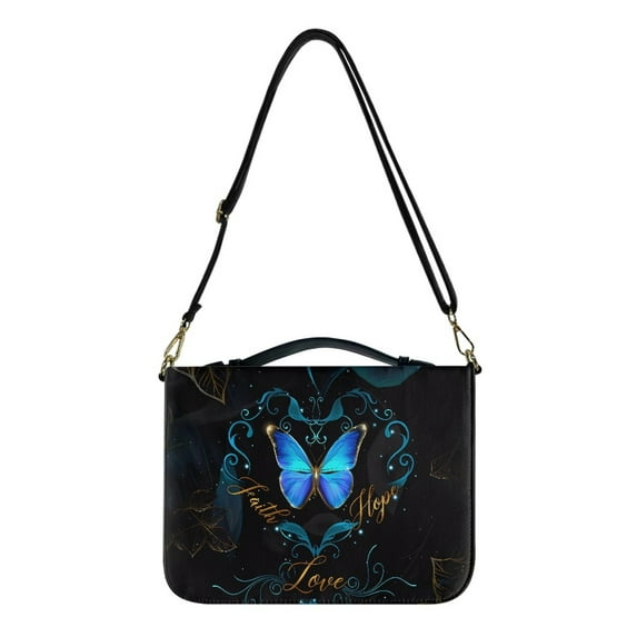ZUXONGSY Butterfly Floral Print Bible Cover Case for Women Faith Hope Love Leather Bible Bag with Handle Multifunctional Bible Holder for Study, L